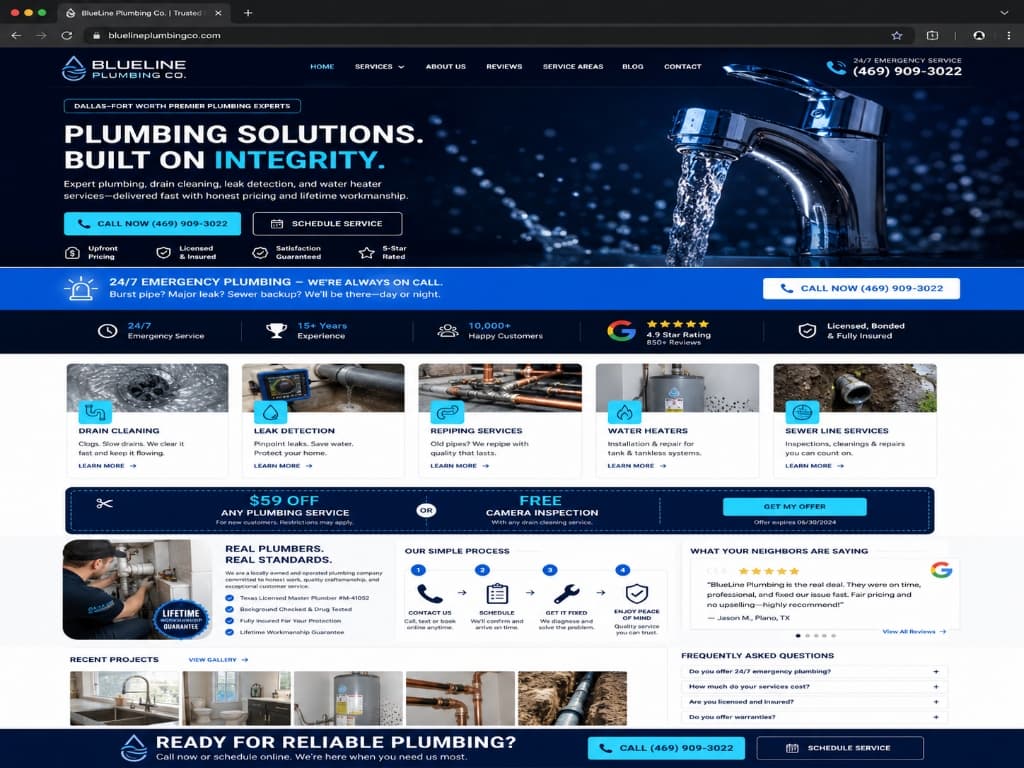 BlueLine Plumbing Co. website concept