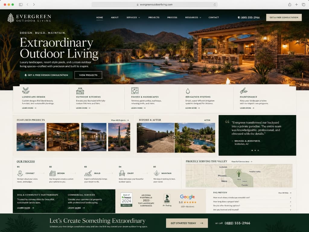 Evergreen Outdoor Living website concept