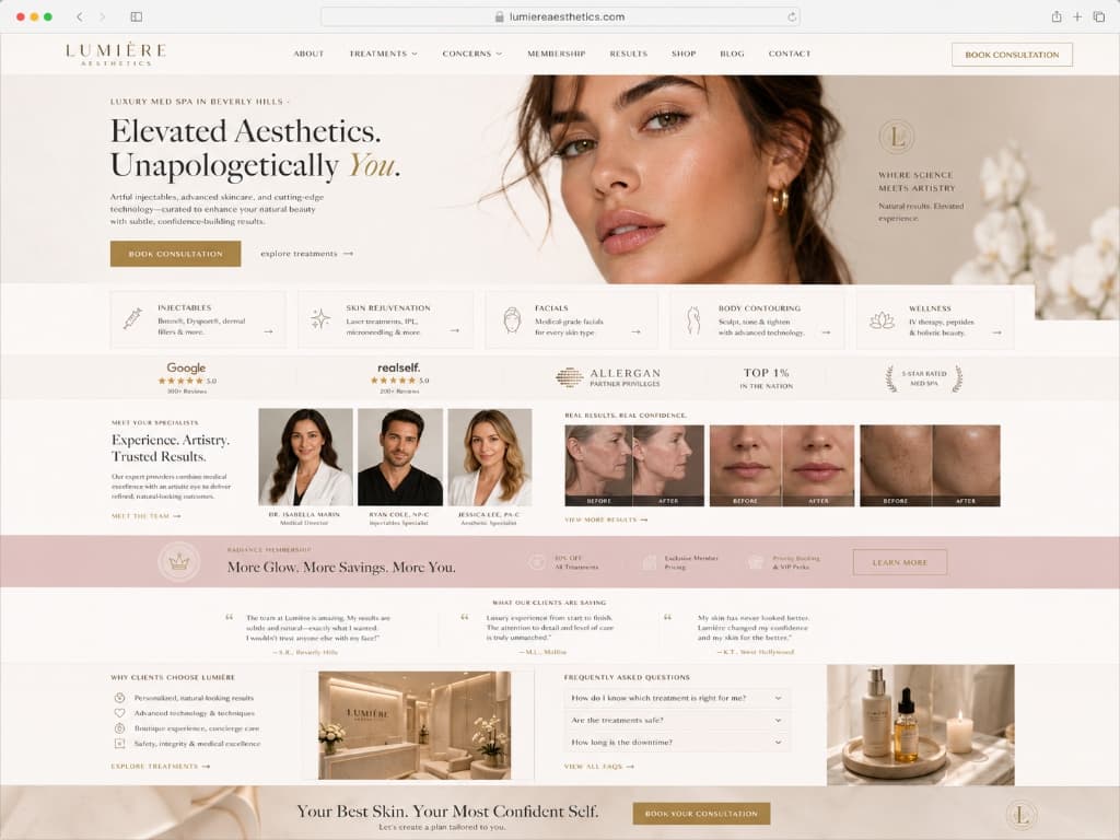 Lumière Aesthetics website concept