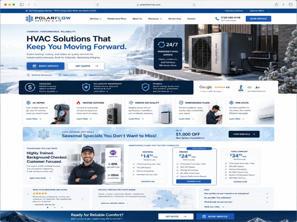 PolarFlow Heating & Air website concept