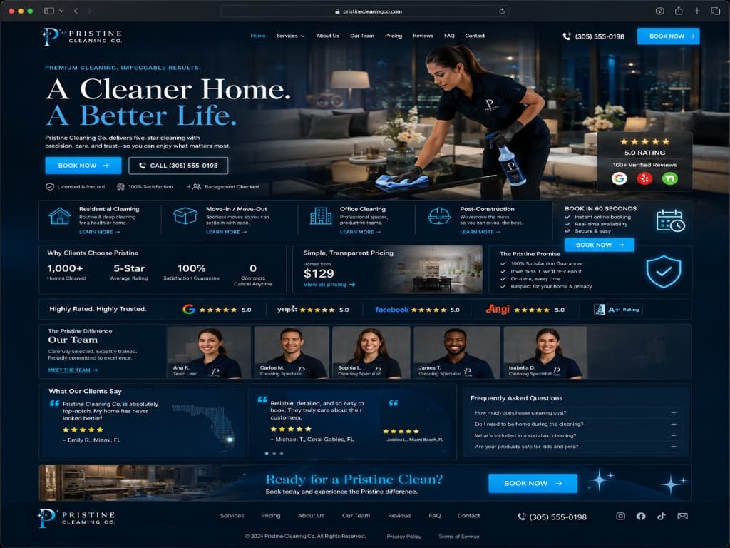 Pristine Cleaning Co. website concept